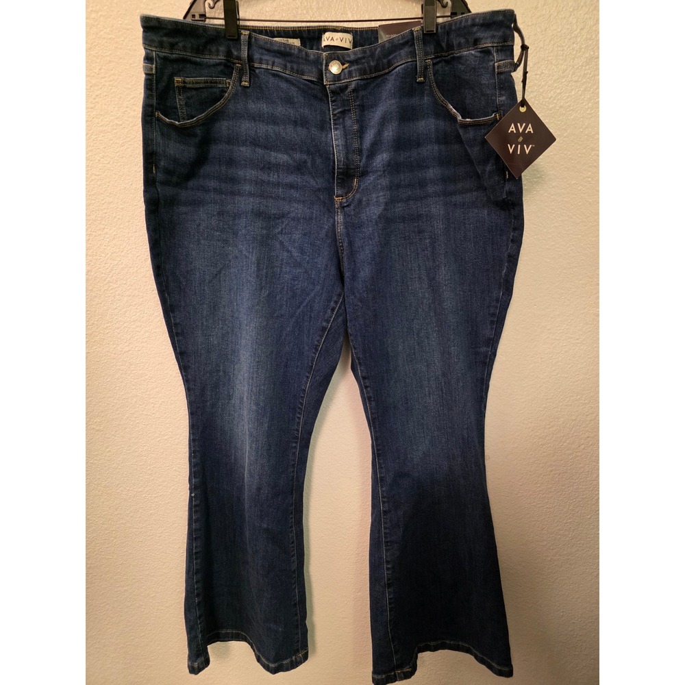 Ava & Viv Womens Size 24 High Rise Flare Jeans Dark Wash Tummy Control Stretch